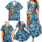 Personalised New Zealand Father's Day Family Matching Summer Maxi Dress and Hawaiian Shirt Best Dad Trophy Red Rose Maori Pattern