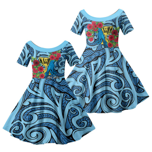 Personalised New Zealand Father's Day Family Matching Summer Maxi Dress and Hawaiian Shirt Best Dad Trophy Red Rose Maori Pattern