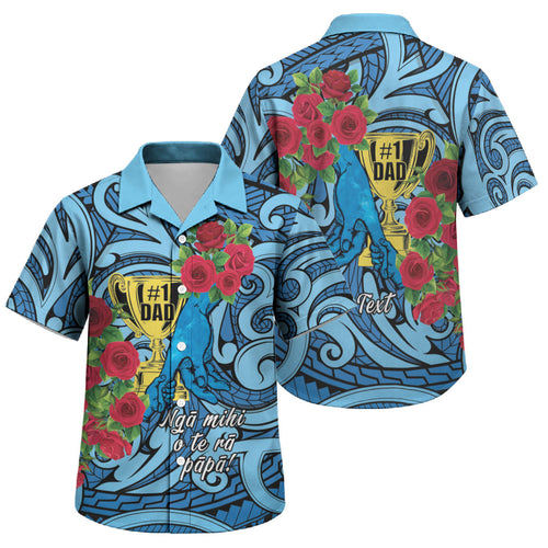 Personalised New Zealand Father's Day Family Matching Summer Maxi Dress and Hawaiian Shirt Best Dad Trophy Red Rose Maori Pattern
