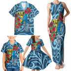 Personalised New Zealand Father's Day Family Matching Tank Maxi Dress and Hawaiian Shirt Best Dad Trophy Red Rose Maori Pattern