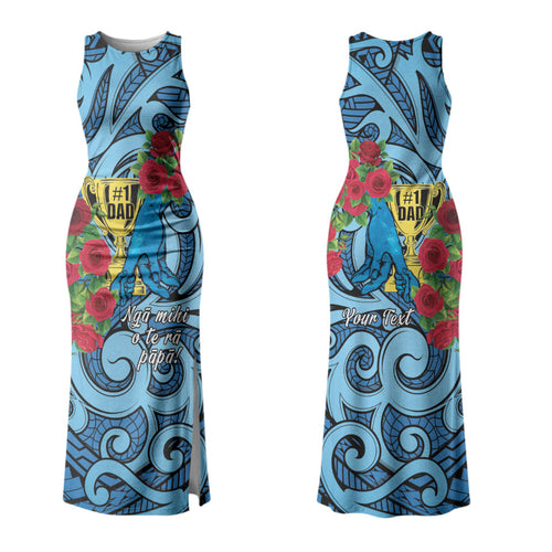 Personalised New Zealand Father's Day Family Matching Tank Maxi Dress and Hawaiian Shirt Best Dad Trophy Red Rose Maori Pattern