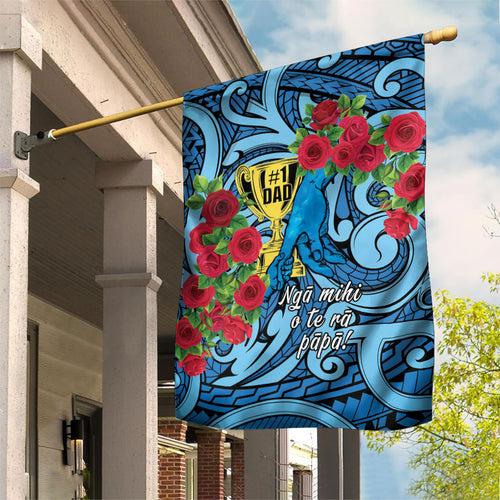 New Zealand Father's Day Garden Flag Best Dad Trophy Red Rose Maori Pattern