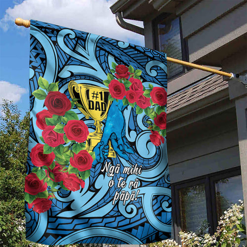 New Zealand Father's Day Garden Flag Best Dad Trophy Red Rose Maori Pattern