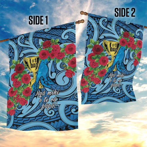 New Zealand Father's Day Garden Flag Best Dad Trophy Red Rose Maori Pattern