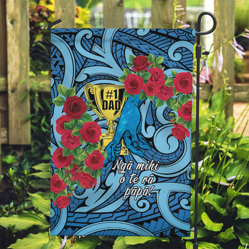 New Zealand Father's Day Garden Flag Best Dad Trophy Red Rose Maori Pattern
