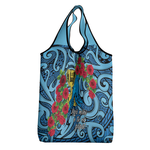 New Zealand Father's Day Grocery Bag Best Dad Trophy Red Rose Maori Pattern