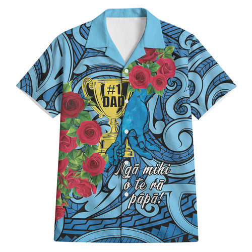 Personalised New Zealand Father's Day Hawaiian Shirt Best Dad Trophy Red Rose Maori Pattern