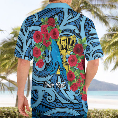 Personalised New Zealand Father's Day Hawaiian Shirt Best Dad Trophy Red Rose Maori Pattern