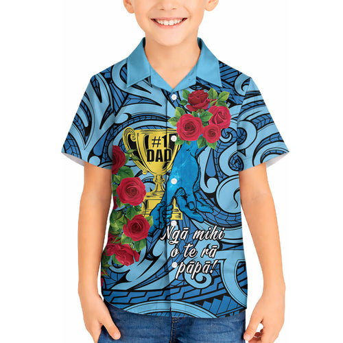 Personalised New Zealand Father's Day Hawaiian Shirt Best Dad Trophy Red Rose Maori Pattern