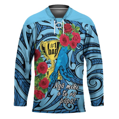 Personalised New Zealand Father's Day Hockey Jersey Best Dad Trophy Red Rose Maori Pattern