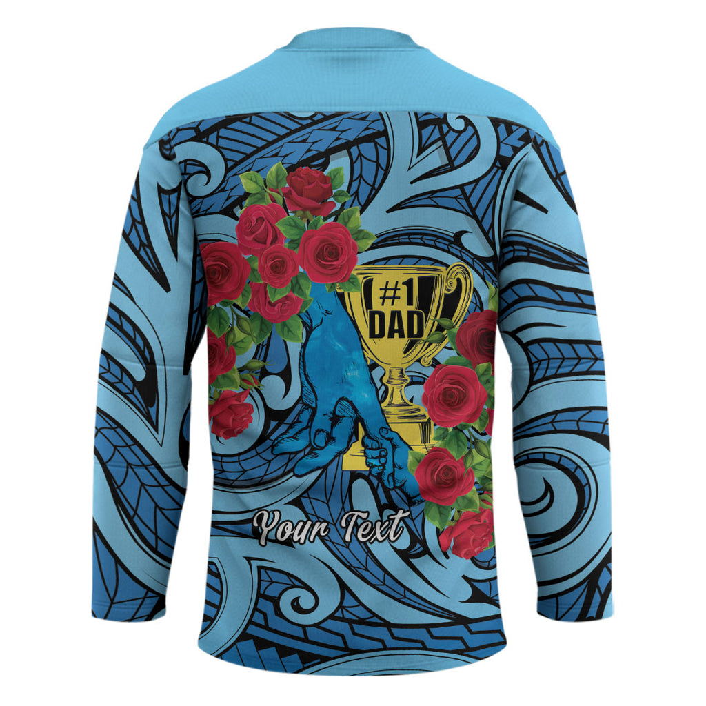 Personalised New Zealand Father's Day Hockey Jersey Best Dad Trophy Red Rose Maori Pattern