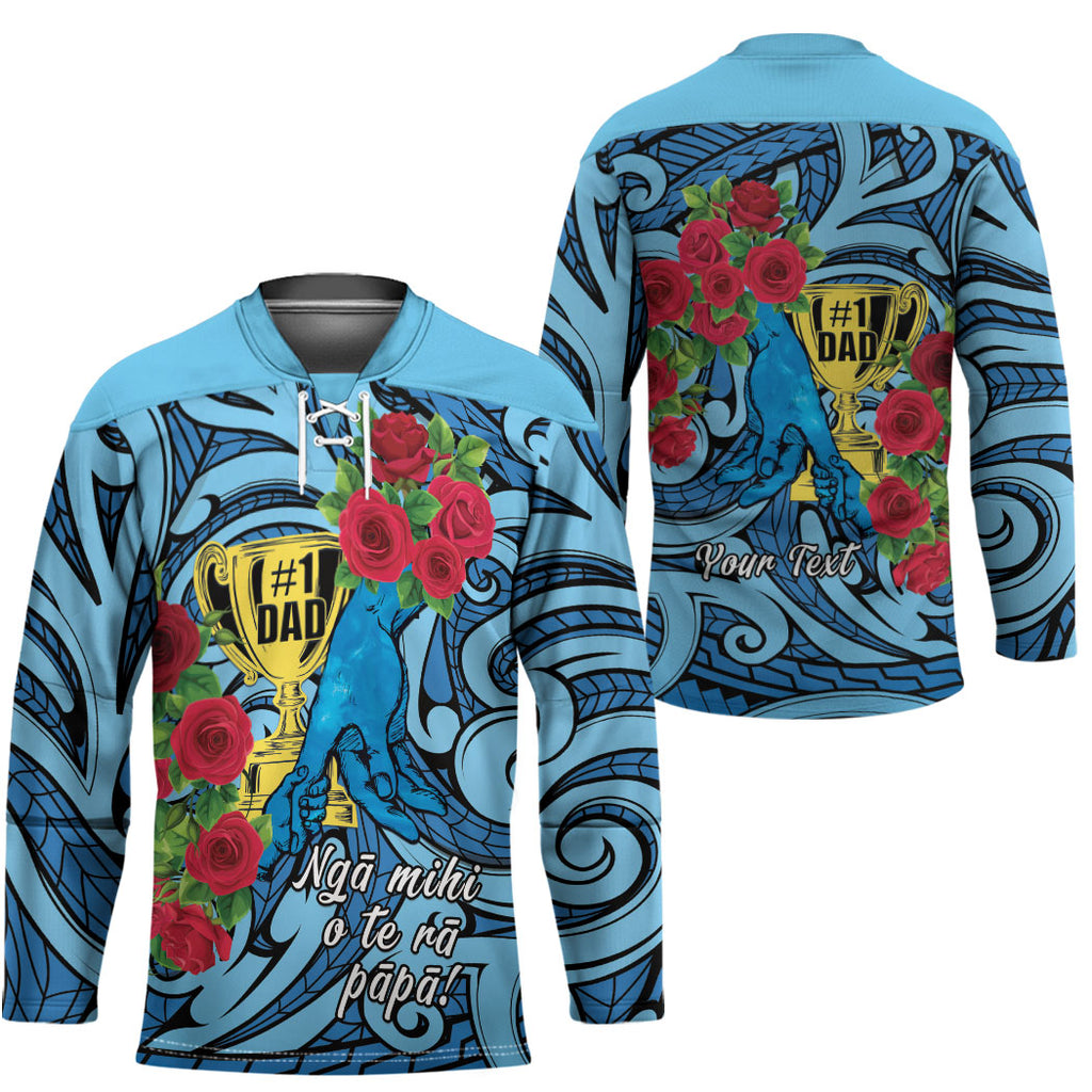 Personalised New Zealand Father's Day Hockey Jersey Best Dad Trophy Red Rose Maori Pattern