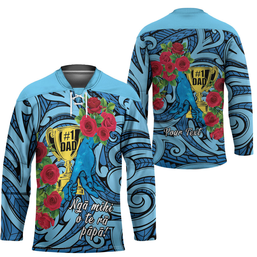Personalised New Zealand Father's Day Hockey Jersey Best Dad Trophy Red Rose Maori Pattern