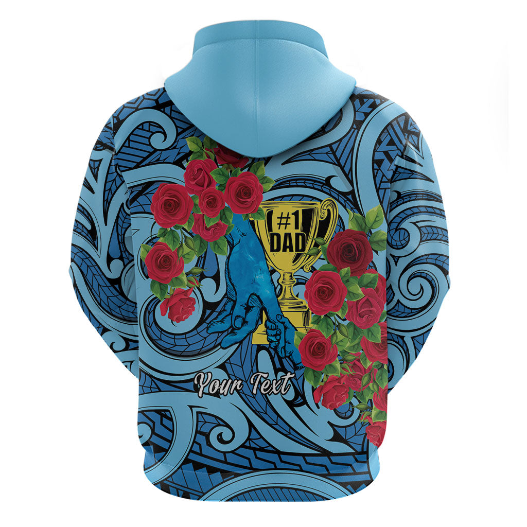 Personalised New Zealand Father's Day Hoodie Best Dad Trophy Red Rose Maori Pattern