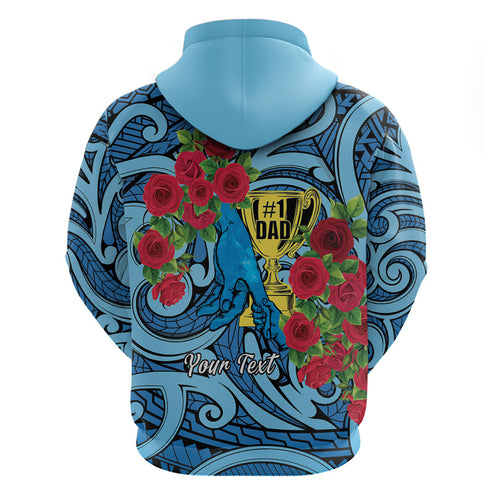Personalised New Zealand Father's Day Hoodie Best Dad Trophy Red Rose Maori Pattern