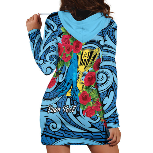 Personalised New Zealand Father's Day Hoodie Dress Best Dad Trophy Red Rose Maori Pattern