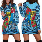 Personalised New Zealand Father's Day Hoodie Dress Best Dad Trophy Red Rose Maori Pattern