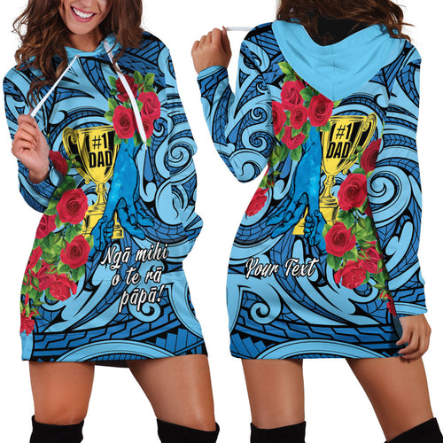 Personalised New Zealand Father's Day Hoodie Dress Best Dad Trophy Red Rose Maori Pattern