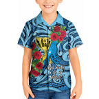 Personalised New Zealand Father's Day Kid Hawaiian Shirt Best Dad Trophy Red Rose Maori Pattern