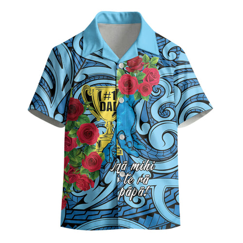 Personalised New Zealand Father's Day Kid Hawaiian Shirt Best Dad Trophy Red Rose Maori Pattern