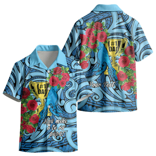 Personalised New Zealand Father's Day Kid Hawaiian Shirt Best Dad Trophy Red Rose Maori Pattern