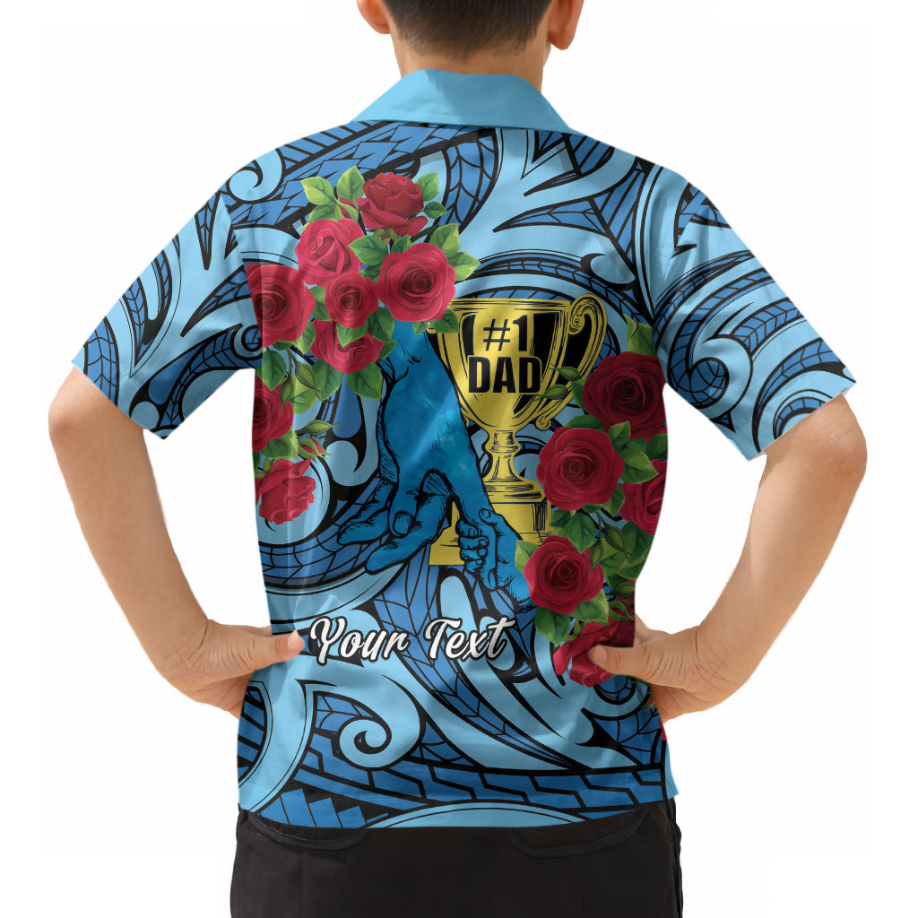 Personalised New Zealand Father's Day Kid Hawaiian Shirt Best Dad Trophy Red Rose Maori Pattern