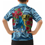 Personalised New Zealand Father's Day Kid Hawaiian Shirt Best Dad Trophy Red Rose Maori Pattern