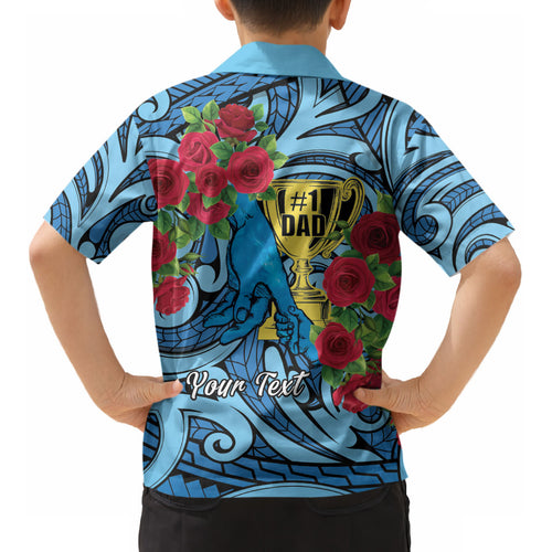 Personalised New Zealand Father's Day Kid Hawaiian Shirt Best Dad Trophy Red Rose Maori Pattern