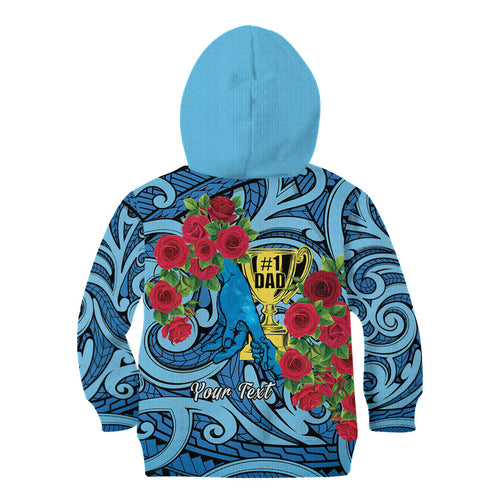 Personalised New Zealand Father's Day Kid Hoodie Best Dad Trophy Red Rose Maori Pattern