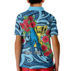 Personalised New Zealand Father's Day Kid Polo Shirt Best Dad Trophy Red Rose Maori Pattern