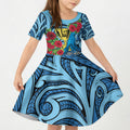 Personalised New Zealand Father's Day Kid Short Sleeve Dress Best Dad Trophy Red Rose Maori Pattern