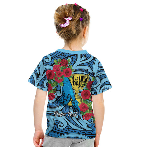 Personalised New Zealand Father's Day Kid T Shirt Best Dad Trophy Red Rose Maori Pattern