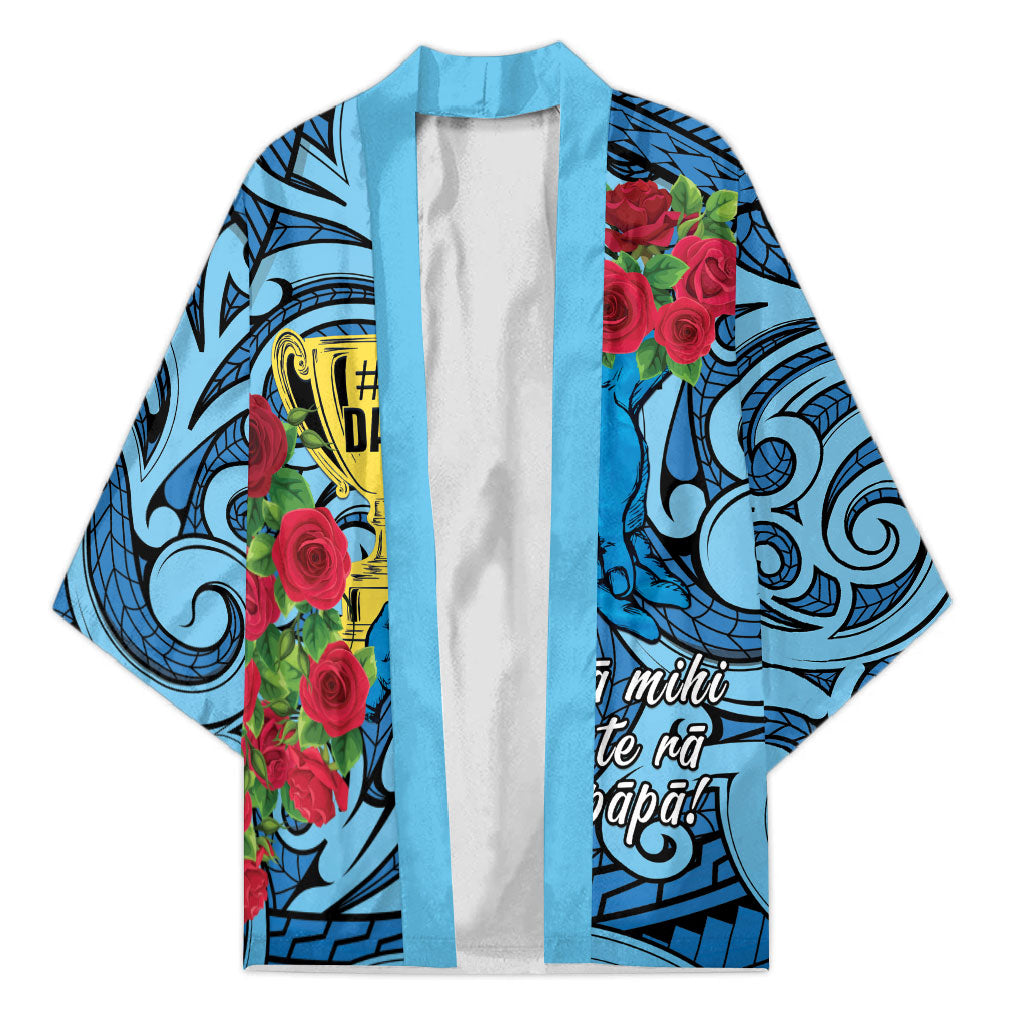 Personalised New Zealand Father's Day Kimono Best Dad Trophy Red Rose Maori Pattern