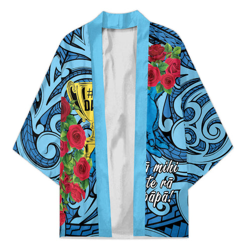 Personalised New Zealand Father's Day Kimono Best Dad Trophy Red Rose Maori Pattern
