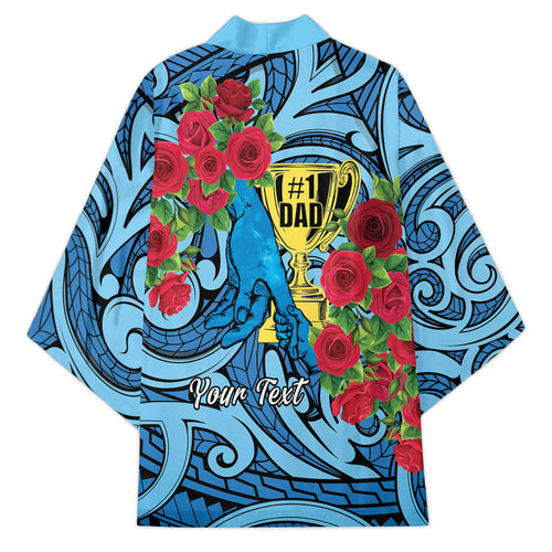 Personalised New Zealand Father's Day Kimono Best Dad Trophy Red Rose Maori Pattern
