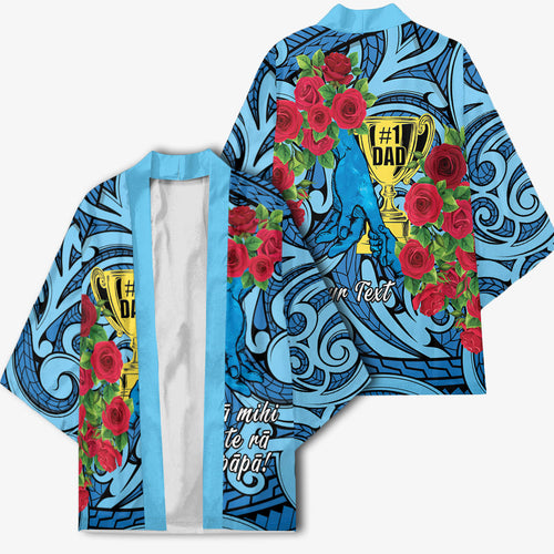 Personalised New Zealand Father's Day Kimono Best Dad Trophy Red Rose Maori Pattern