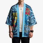Personalised New Zealand Father's Day Kimono Best Dad Trophy Red Rose Maori Pattern