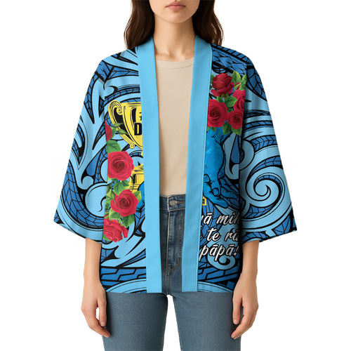 Personalised New Zealand Father's Day Kimono Best Dad Trophy Red Rose Maori Pattern