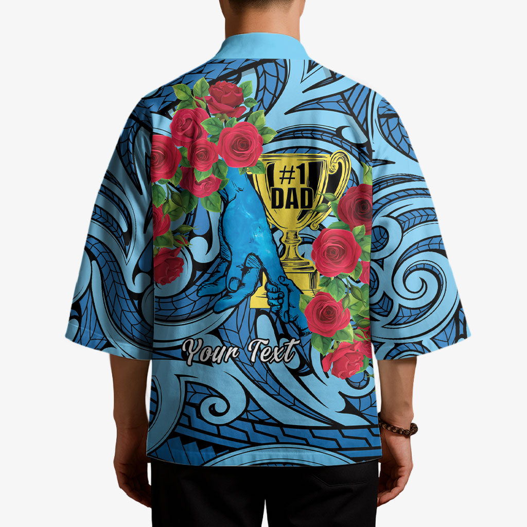 Personalised New Zealand Father's Day Kimono Best Dad Trophy Red Rose Maori Pattern