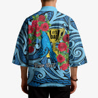Personalised New Zealand Father's Day Kimono Best Dad Trophy Red Rose Maori Pattern