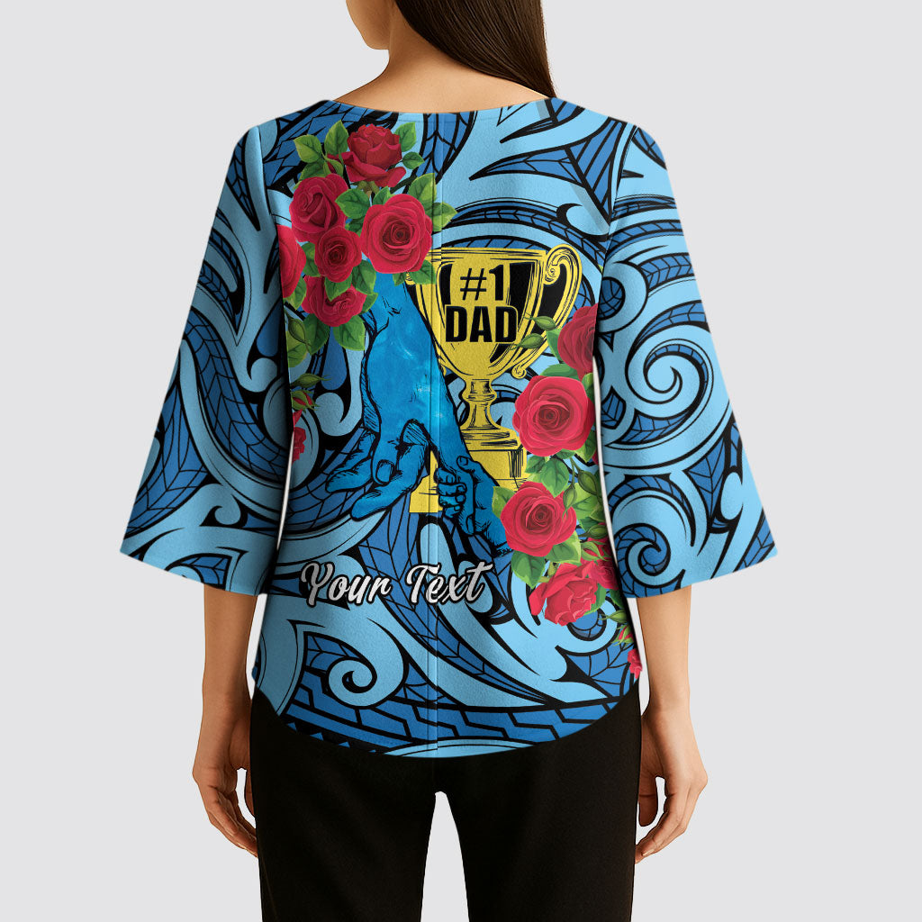 Personalised New Zealand Father's Day Kimono Sleeve Blouse Best Dad Trophy Red Rose Maori Pattern