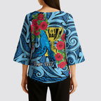 Personalised New Zealand Father's Day Kimono Sleeve Blouse Best Dad Trophy Red Rose Maori Pattern