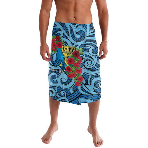 Personalised New Zealand Father's Day Lavalava Best Dad Trophy Red Rose Maori Pattern