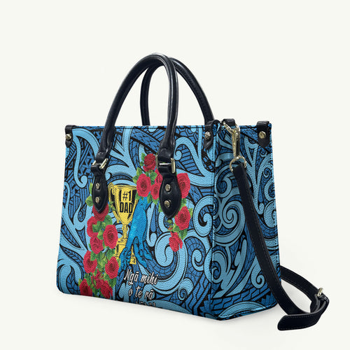 New Zealand Father's Day Leather Bag Best Dad Trophy Red Rose Maori Pattern