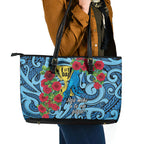 New Zealand Father's Day Leather Tote Bag Best Dad Trophy Red Rose Maori Pattern