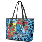 New Zealand Father's Day Leather Tote Bag Best Dad Trophy Red Rose Maori Pattern