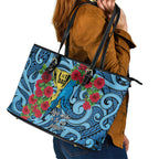 New Zealand Father's Day Leather Tote Bag Best Dad Trophy Red Rose Maori Pattern
