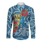 Personalised New Zealand Father's Day Long Sleeve Button Shirt Best Dad Trophy Red Rose Maori Pattern
