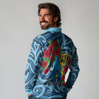 Personalised New Zealand Father's Day Long Sleeve Polo Shirt Best Dad Trophy Red Rose Maori Pattern