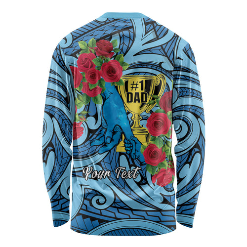 Personalised New Zealand Father's Day Long Sleeve Shirt Best Dad Trophy Red Rose Maori Pattern